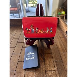 Disney Loungefly Mickey and Friends Red Black Accordion Zip Wallet New